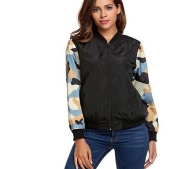 Light Women Jacket Black Size XL Camo Sleeves Fully Lined Front Zipper … - Picture 3 of 14